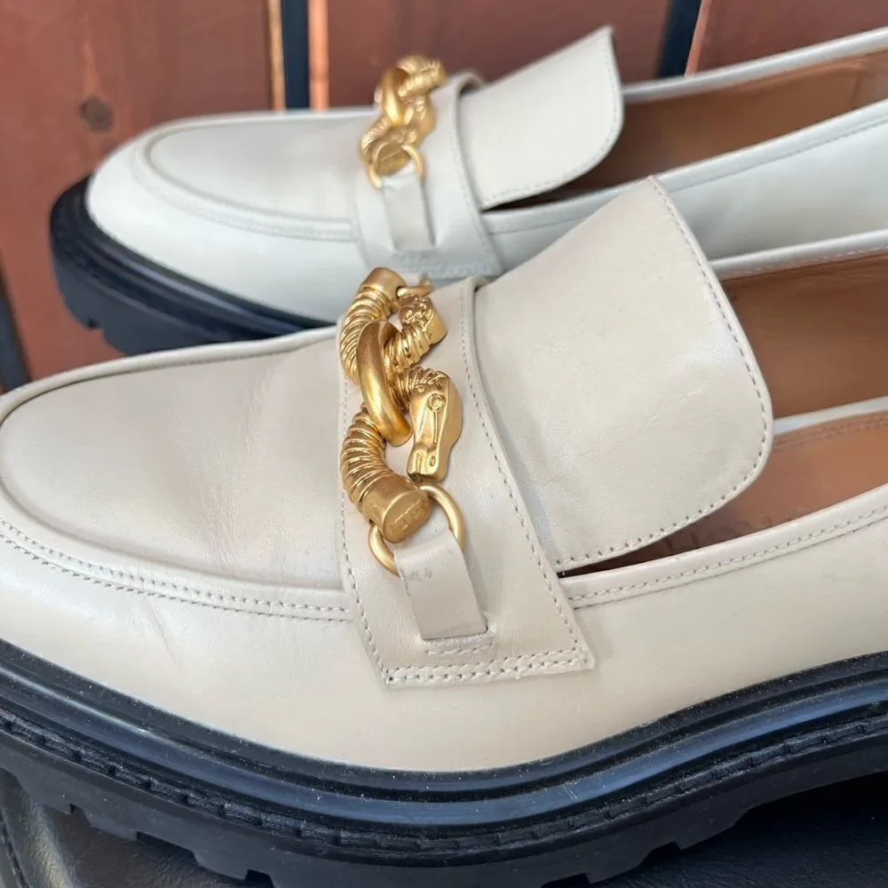 Tory Burch Jessa lug sole loafers cream size 10.5 NEW